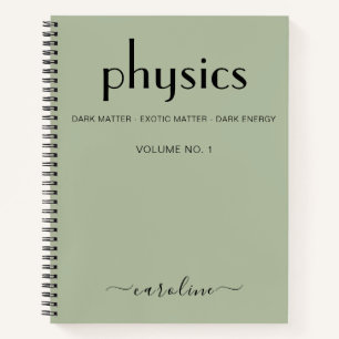 Sage Green Black Personalized Physics Notebook