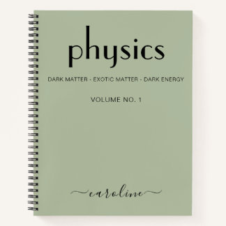 Sage Green Black Personalized Physics Notebook