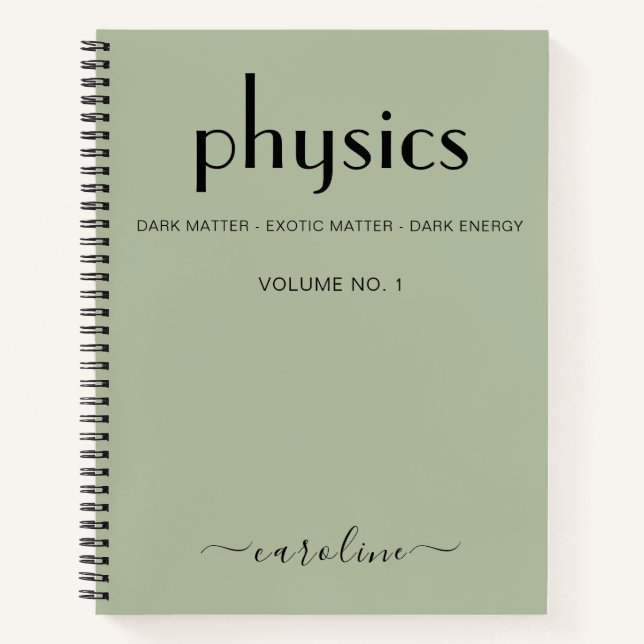 Sage Green Black Personalized Physics Notebook (Front)
