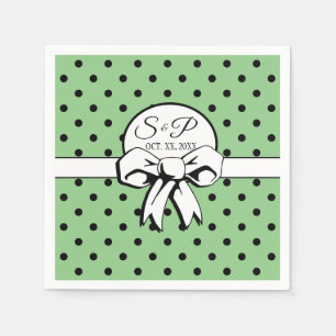 Sage Green & Black Polka Dot White Bow Personalize Napkin