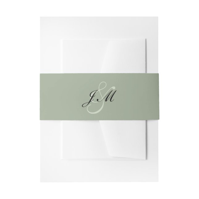 Sage Green Black Script Minimalist Wedding Invitation Belly Band (Front Example)
