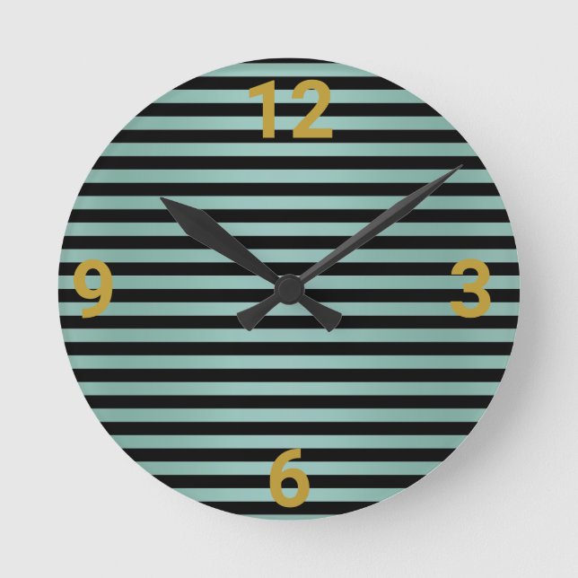 Sage Green Black Stripe Wall Clock (Front)