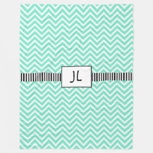 Sage Green Black Striped Monogrammed Fleece Blanke Blanket
