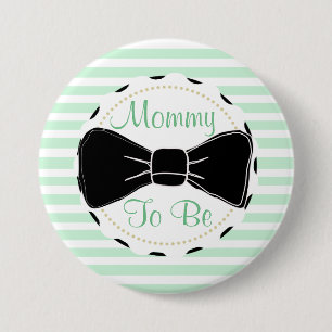 Sage Green Black Stripes Mommy to be Baby Shower 3 Inch Round Button