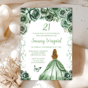 Sage Green Blonde Hair Princess Birthday Party Invitation