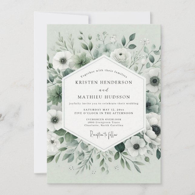 Sage Green Bloom Elegance Wedding Invitation (Front)
