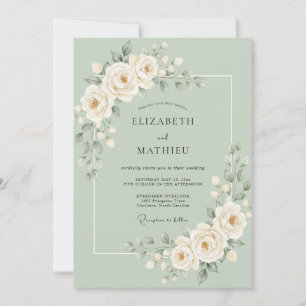 Sage Green Blooming Romance Wedding Invitation