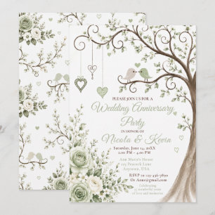 Sage Green Blossom Anniversary Party Invitation