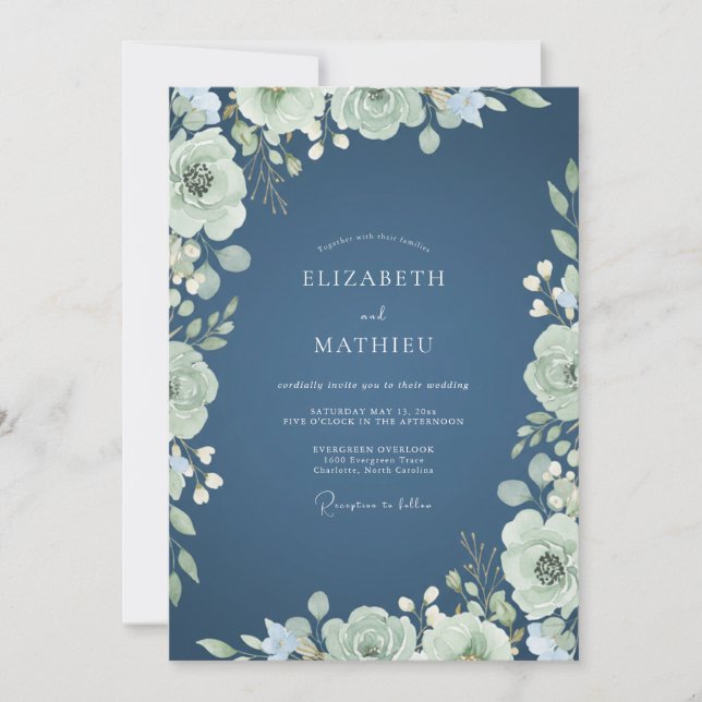 Sage Green Blossom Romance Wedding Invitation (Front)