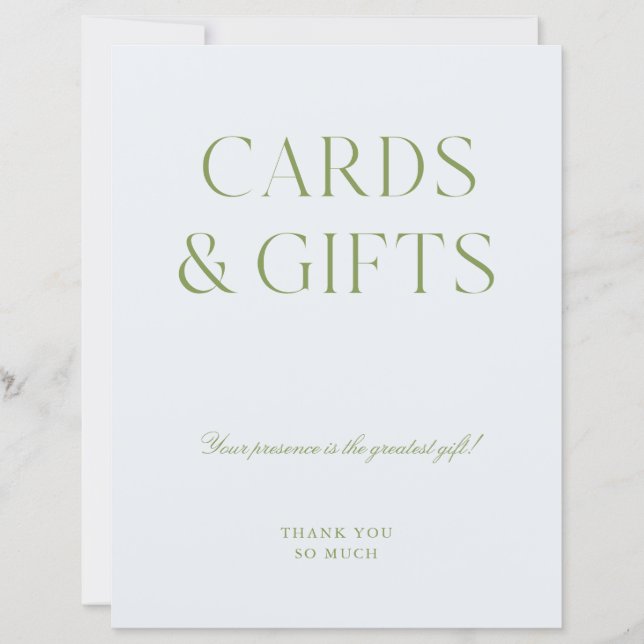 Sage Green & Blue Cards & Gifts Wedding Sign (Front)