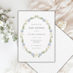 Sage Green Blue Floral Frame Vintage Invitation