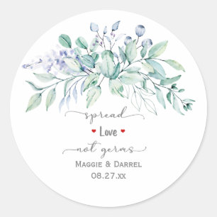 Sage Green & Blue Greenery Spread Love Not Germs Classic Round Sticker