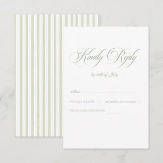 Sage Green & Blue Striped Elegant Classic Wedding  RSVP Card