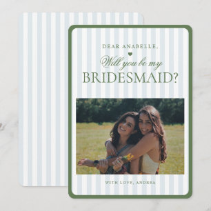 Sage Green & Blue Stripes Bridesmaid Proposal Card
