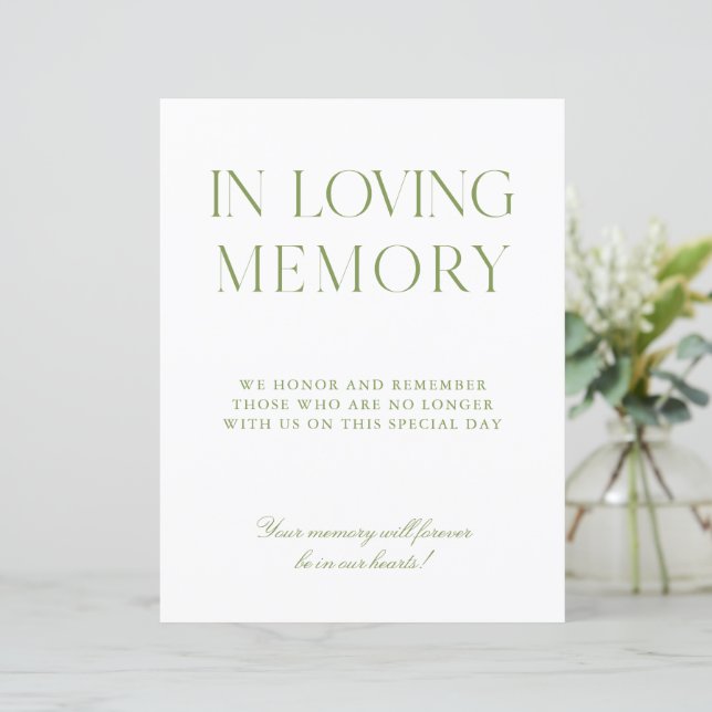 Sage Green & Blue Wedding In Loving Memory Sign (Standing Front)