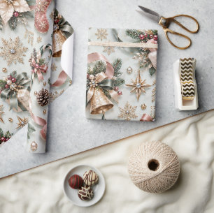 Sage Green Blush Christmas Stockings Wrapping Paper