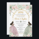 Sage Green Blush Floral Brown Twins Quinceañera  Invitation<br><div class="desc">Our enchanting sage green and blush floral twin girls quinceañera invitation captures the essence of elegance and grace. Delicate sage green and blush florals adorn the border, framing the centerpiece: two elegant young women, each radiant in their sage green and blush ball gowns. This invitation exudes timeless beauty, perfectly capturing...</div>