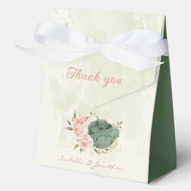 sage green blush floral wedding favor box (Front)