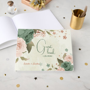 sage green blush floral wedding guest book