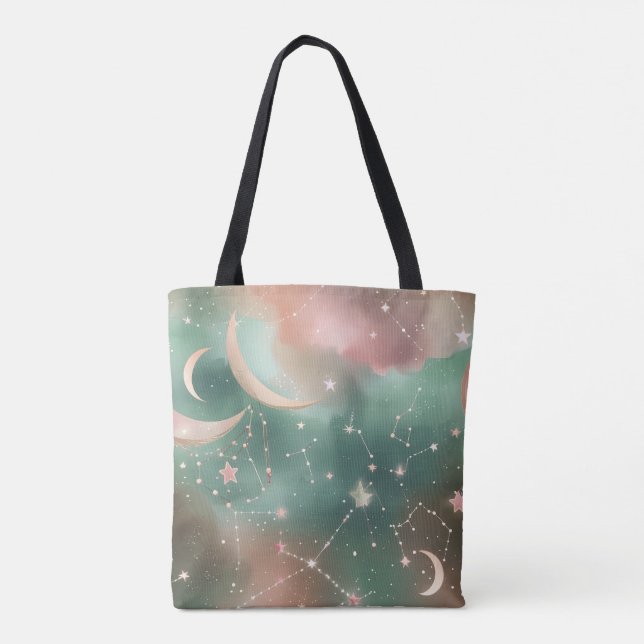 Sage Green Blush Moon Earthy Aesthetic Tote Bag (Back)