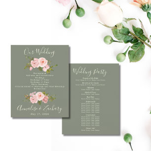 Sage Green & Blush Pink Floral Wedding Program