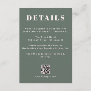 Sage Green Blush Pink Graduation QR Code Details Enclosure Card