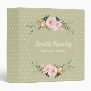 Sage Green Blush Pink Navy Floral Family Recipe Binder