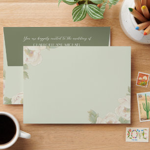 Sage Green Blush Pink Peony Floral Wedding Envelo Envelope