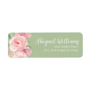 Sage Green Blush Pink Roses Return Address