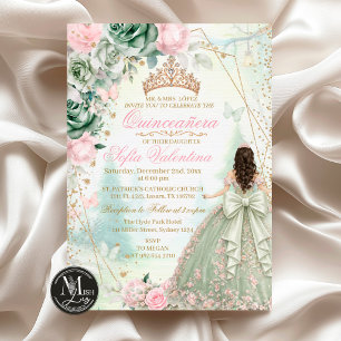 Sage Green Blush Pink Whimsical Forest Quinceañera Invitation