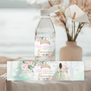 Sage Green Blush Pink Whimsical Forest Quinceañera Water Bottle Label