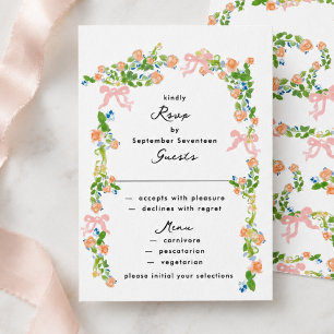 Sage Green Blush Watercolor Rococo Garden Wedding RSVP Card