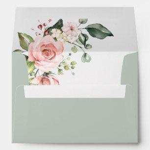 Sage Green Blush Watercolor Romantic Floral Envelope