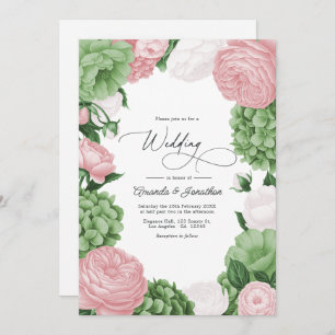 Sage Green, Blush & White Floral Wedding Invitation