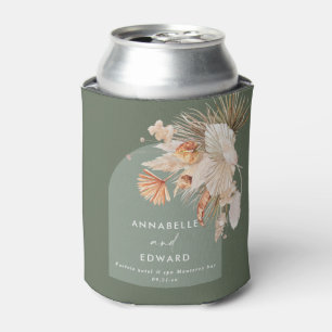 sage green bohemian botanical Pampas grass modern Can Cooler