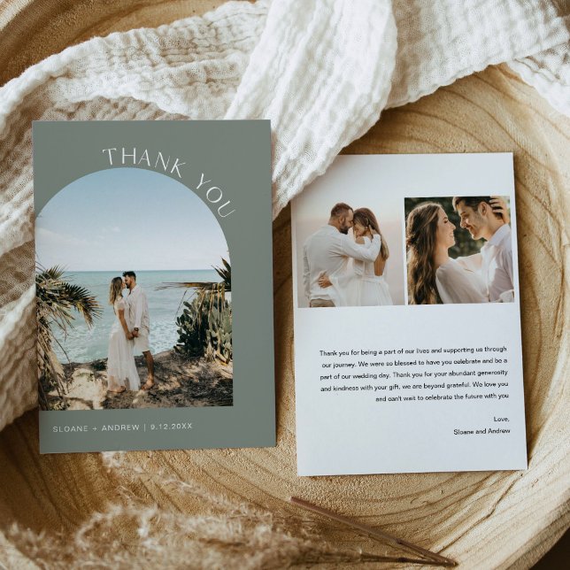 SAGE Green Bohemian Mariage Photo Carte de remerci (Créateur téléchargé)