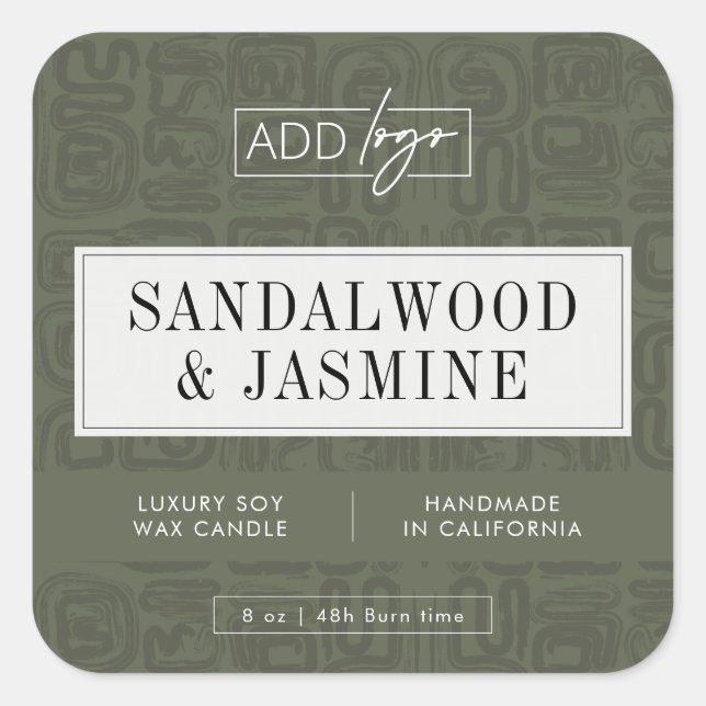 Sage Green Bohemian Pattern Candle Jar Product Square Sticker (Front)