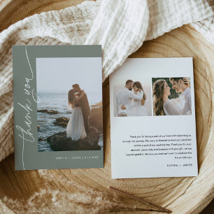 SAGE Green Bohemian Photo Mariage Carte de remerci