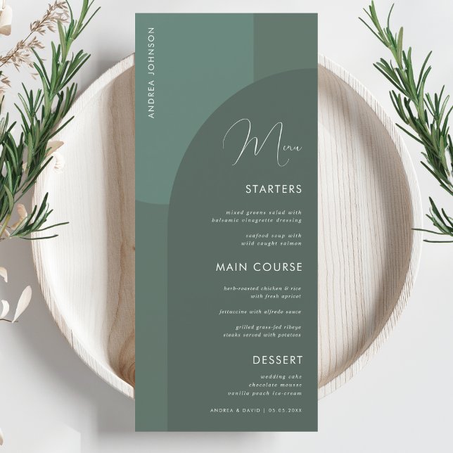 Sage Green Boho Arch Guest Name Wedding Dinner Men Menu (Creator Uploaded)