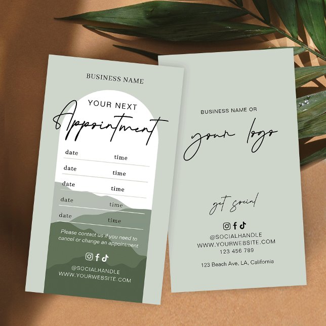 Sage Green Boho Arch Logo Makeup Hair Salon Appointment Card (Creator Uploaded)