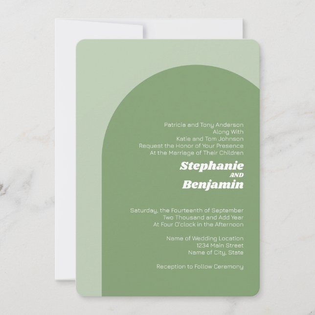 Sage Green Boho Arch - Minimal Wedding Invitation (Front)