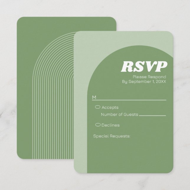 Sage Green Boho Arch - Minimal Wedding  RSVP Card (Front/Back)