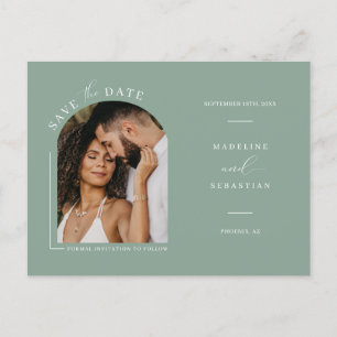 Sage Green Boho Arch Photo QR Code Save the Date P Postcard