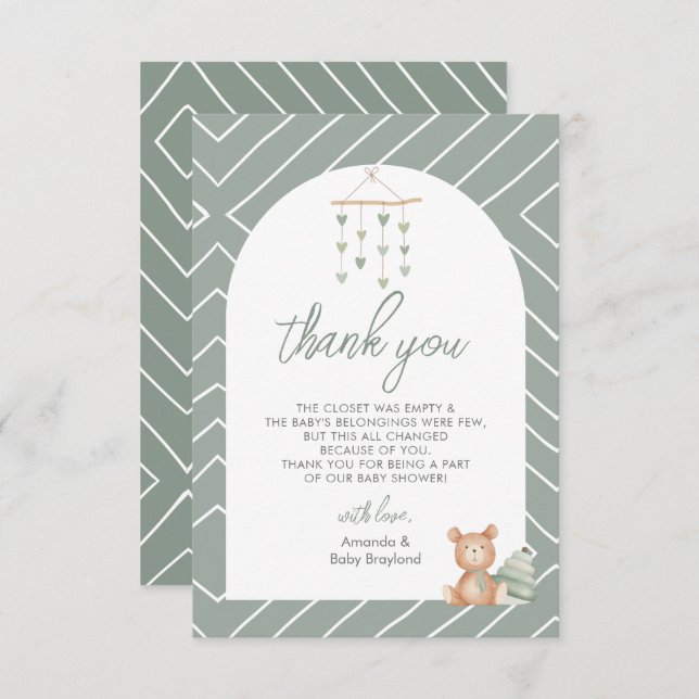 Sage Green Boho Baby Nursery Thank You Card (Front/Back)