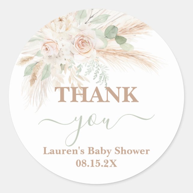 Sage Green Boho Baby shower Classic Round Sticker (Devant)