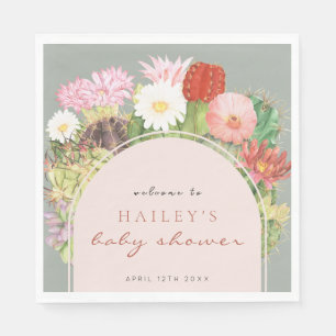 Sage Green Boho Bloom Cactus Baby Shower Napkin