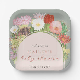 Sage Green Boho Bloom Cactus Baby Shower Paper Plate