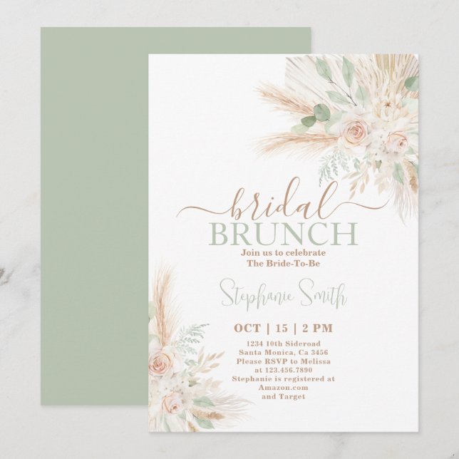 Sage green Boho Bridal Shower Invitation (Front/Back)