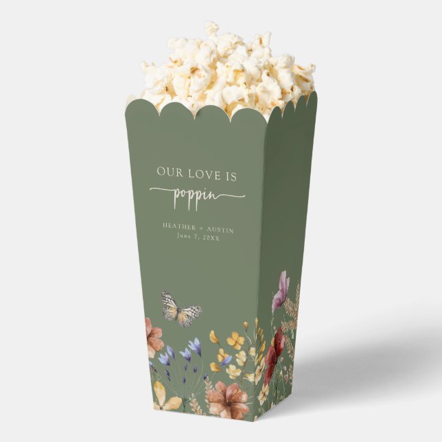 Sage Green Boho Butterfly Popcorn Favor Box (Popped)