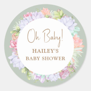 Sage Green Boho Cactus Desert Oh Baby Shower  Classic Round Sticker